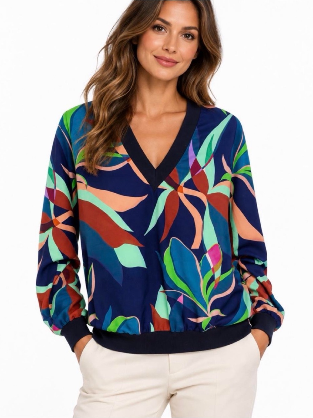 Ted Baker Navy V-Neck Floral Print Sweater